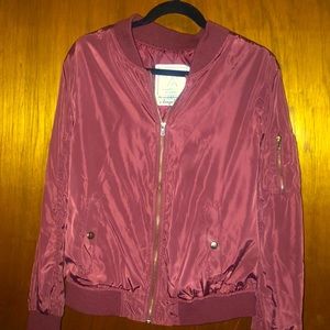 burgundy bomber jacket